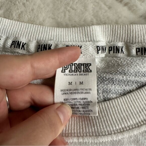 Victoria's Secret PINK | FLAWED White & Black Varsity Crew Sweater | Size Medium - Picture 10 of 12